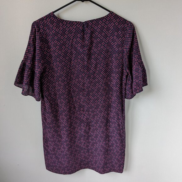 Madewell silk shift dress in navy and purple-pink print, size 0 - Picture 2 of 8